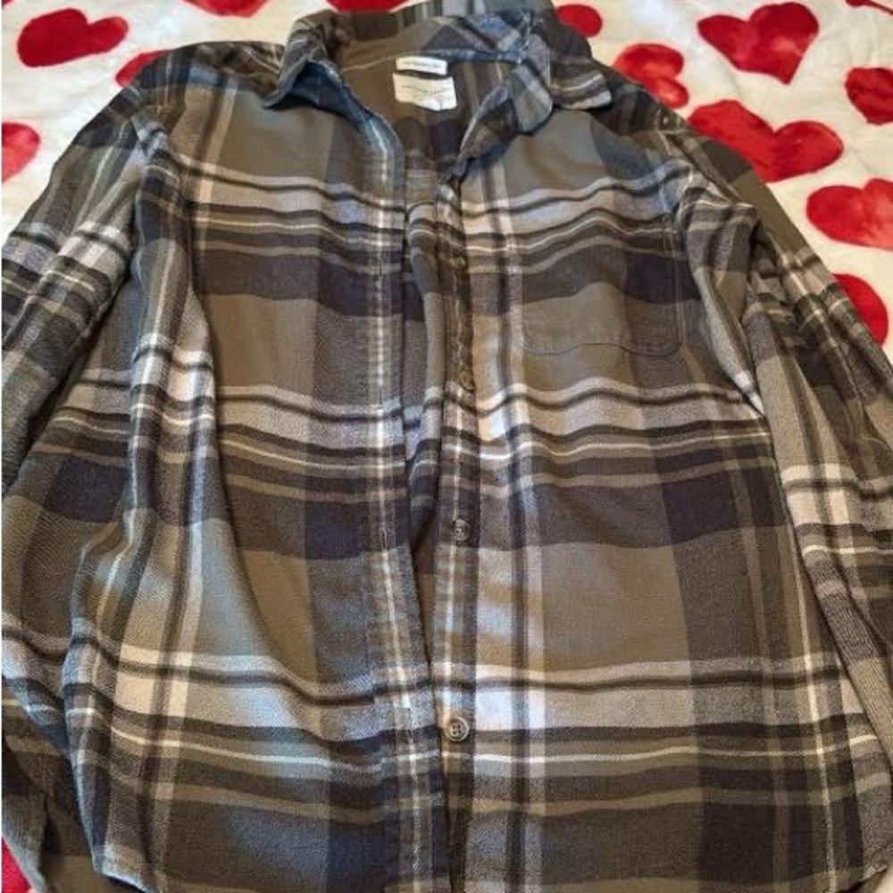 American Eagle Outfitters Gray Plaid Button Down Shirt